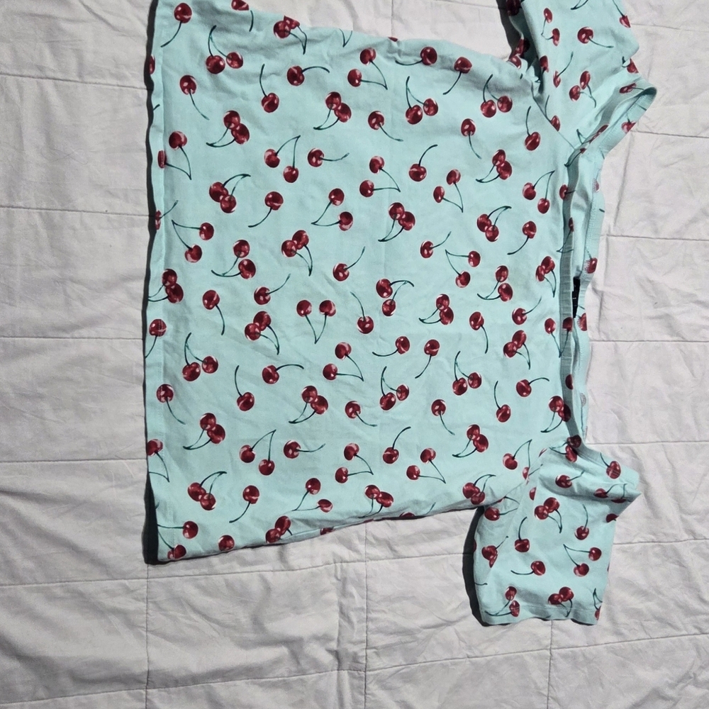 Retro Chic Cherry Patterned Sky Blue Top - Picture 4 of 8